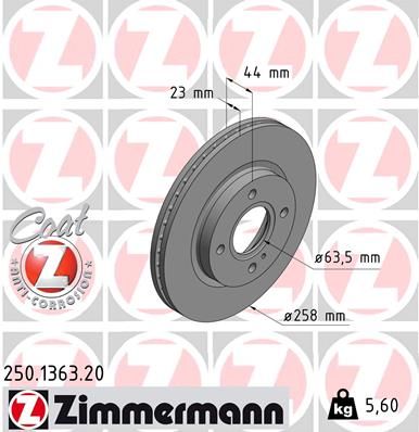 Диск тормозной ZIMMERMANN 250136320
