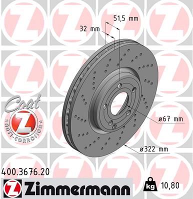Диск тормозной ZIMMERMANN 400367620