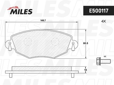Колодки тормозные передние Miles E500117