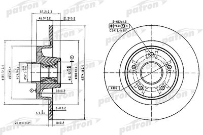 Диск тормозной задний с подшипником и кольцом АБС PATRON PBD7013