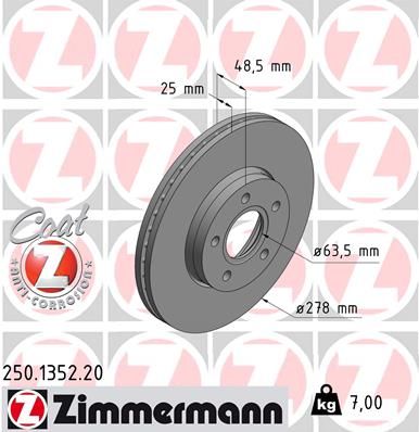 Диск тормозной передний ZIMMERMANN 250135220