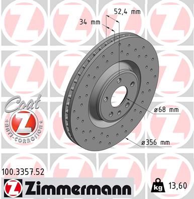 Диск тормозной передний ZIMMERMANN 100335752