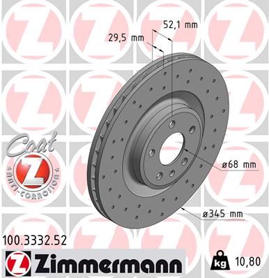 Диск тормозной передний перфорированный ZIMMERMANN 100333252