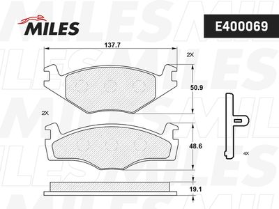 Колодки тормозные без датчика передние Miles E400069