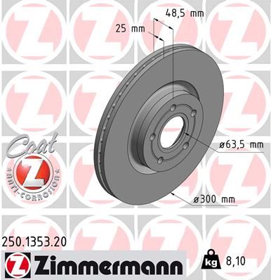 Диск тормозной передний ZIMMERMANN 250135320
