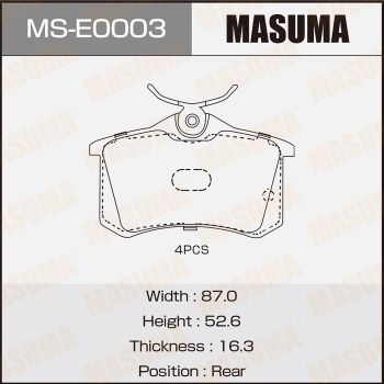 Колодки тормозные задние Masuma MSE0003