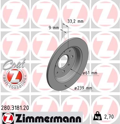 Диск тормозной задний ZIMMERMANN 280318120