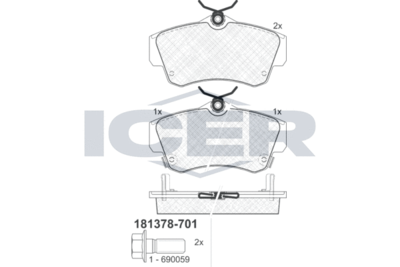 Колодки тормозные дисковые ICER 181378701