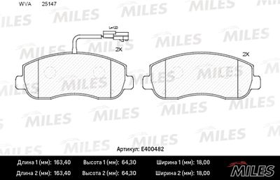 Колодки тормозные передние Miles E400482