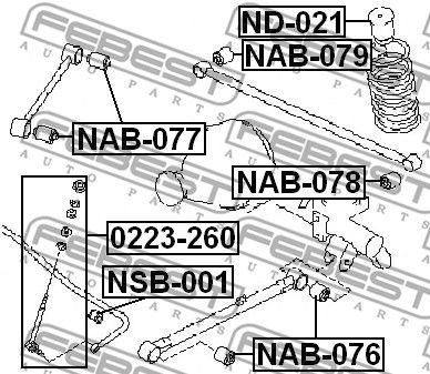 Сайлентблок задней продольной тяги FEBEST NAB076