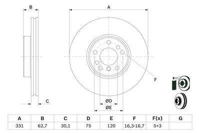 Диск тормозной передний вентилируемый BOSCH 0986478974