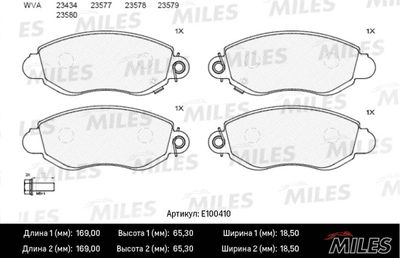 Колодки тормозные передние с индикатором износа Miles E100410