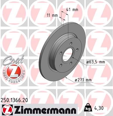 Диск тормозной задний ZIMMERMANN 250136620