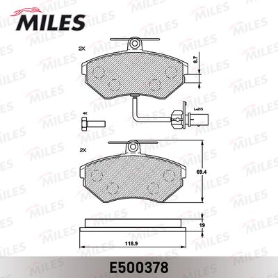 Колодки тормозные передние с датчиком Miles E500378