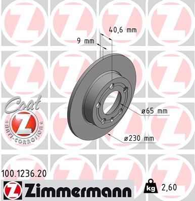 Диск тормозной задний ZIMMERMANN 100123620