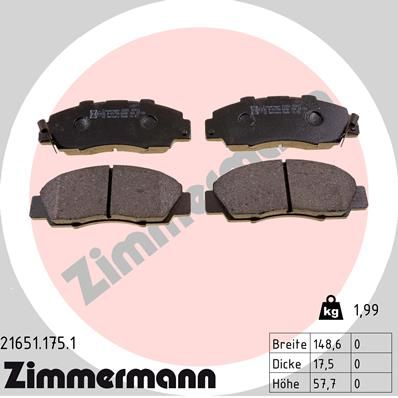 Колодки тормозные дисковые ZIMMERMANN 216511751
