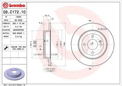 Диск тормозной задний BREMBO 08C17210