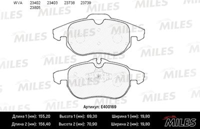 Колодки тормозные передние Miles E400169