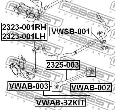 Сайлентблок задней поперечной тяги комплект FEBEST VWAB32KIT