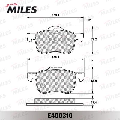 Колодки тормозные передние Miles E400310