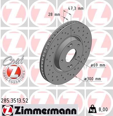 Диск тормозной передний перфорированный ZIMMERMANN 285351352