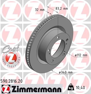 Диск тормозной передний ZIMMERMANN 590281620