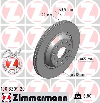 Диск тормозной задний ZIMMERMANN 100330920