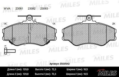 Колодки тормозные передние Miles E500542