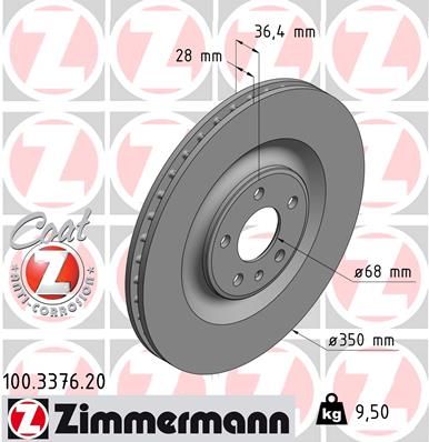 Диск тормозной задний ZIMMERMANN 100337620