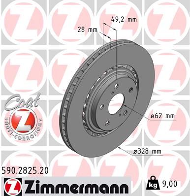 Диск тормозной передний вентилируемый ZIMMERMANN 590282520