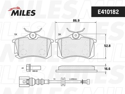 Колодки тормозные задние с датчиком Miles E410182