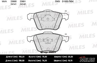 Колодки тормозные передние Miles E100277