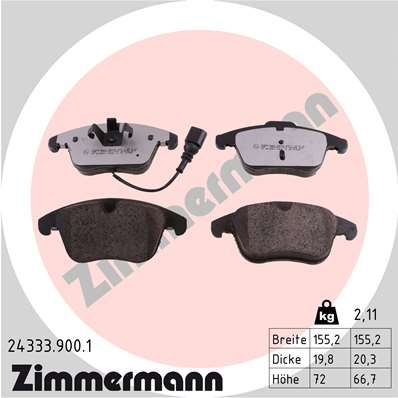 Колодки тормозные дисковые комплект ZIMMERMANN 243339001