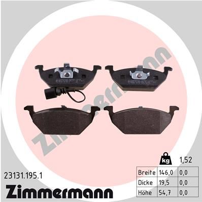 Колодки тормозные дисковые ZIMMERMANN 231311951