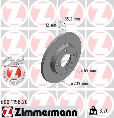 Диск тормозной ZIMMERMANN 600115820