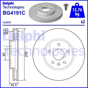 Диск тормозной передний вентилируемый DELPHI BG4191C