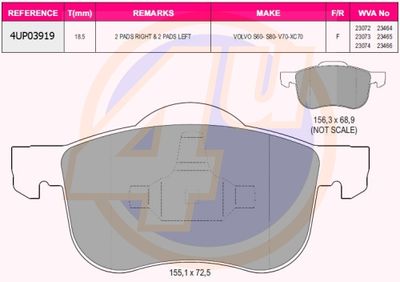 Колодки тормозные передние VOLVO 30648385