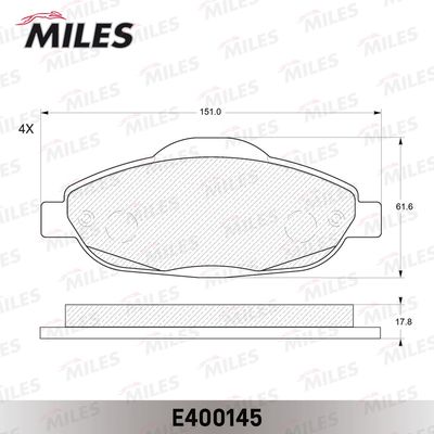 Колодки тормозные передние Miles E400145