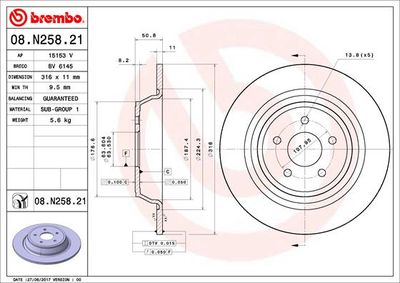 Диск тормозной задний BREMBO 08N25821
