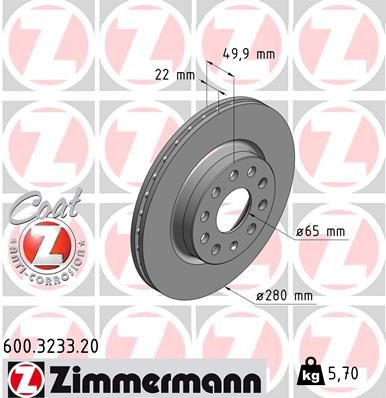 Диск тормозной ZIMMERMANN 600323320