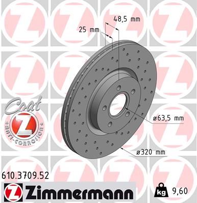 Диск тормозной передний вентилируемый ZIMMERMANN 610370952