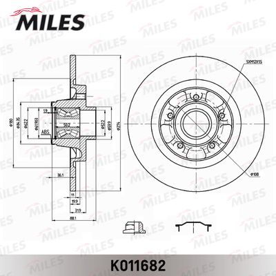 Диск тормозной задний с подшипником Miles K011682