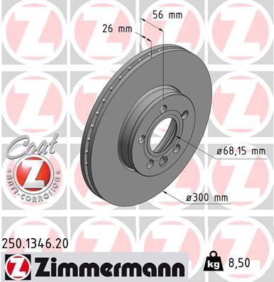 Диск тормозной передний вентилируемый ZIMMERMANN 250134620