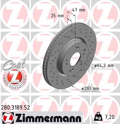 Диск тормозной передний перфорированный ZIMMERMANN 280318952
