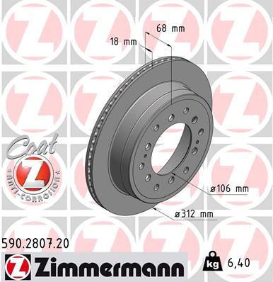 Диск тормозной задний вентилируемый ZIMMERMANN 590280720