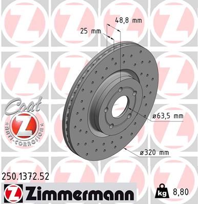 Диск тормозной спортивный ZIMMERMANN 250137252