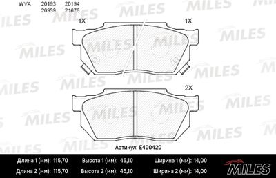 Колодки тормозные передние Miles E400420