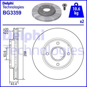 Диск тормозной передний вентилируемый DELPHI BG3359