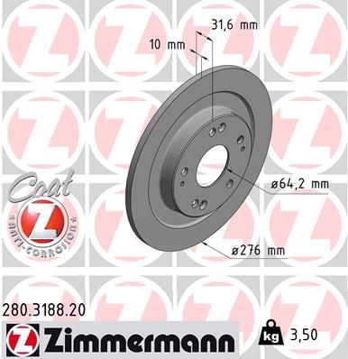 Диск тормозной задний ZIMMERMANN 280318820