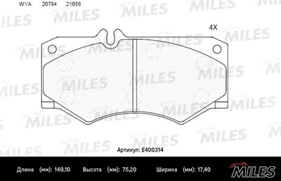 Колодки тормозные передние без датчика Miles E400314